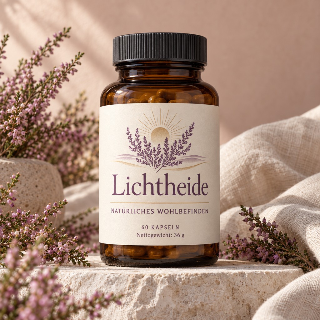 Lichtheide in einer Produktaufnahme mit lesbarem Etikett